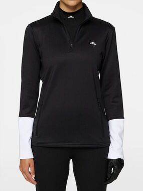 J.Lindeberg Women's Aerial Quarter-Zip in Black with White Cuffs